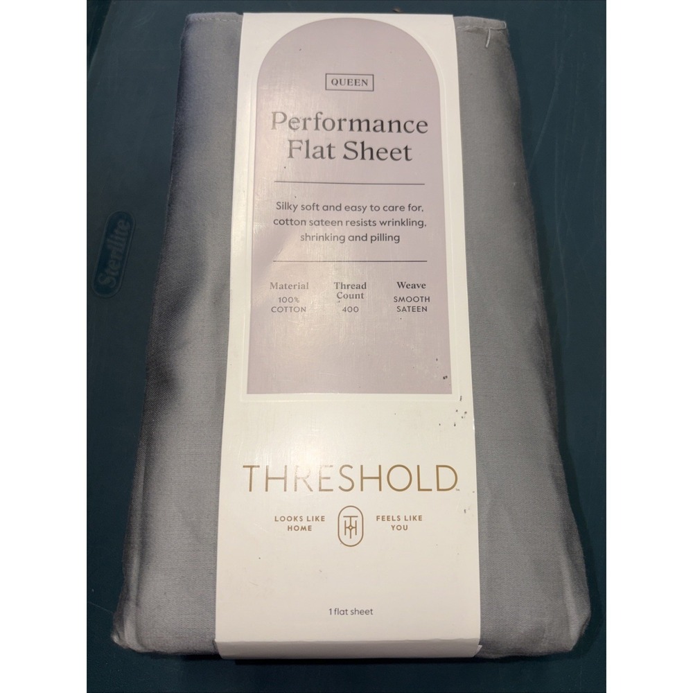 Queen 400 Thread Count Performance Flat Sheet Classic Gray - Threshold: Cotton